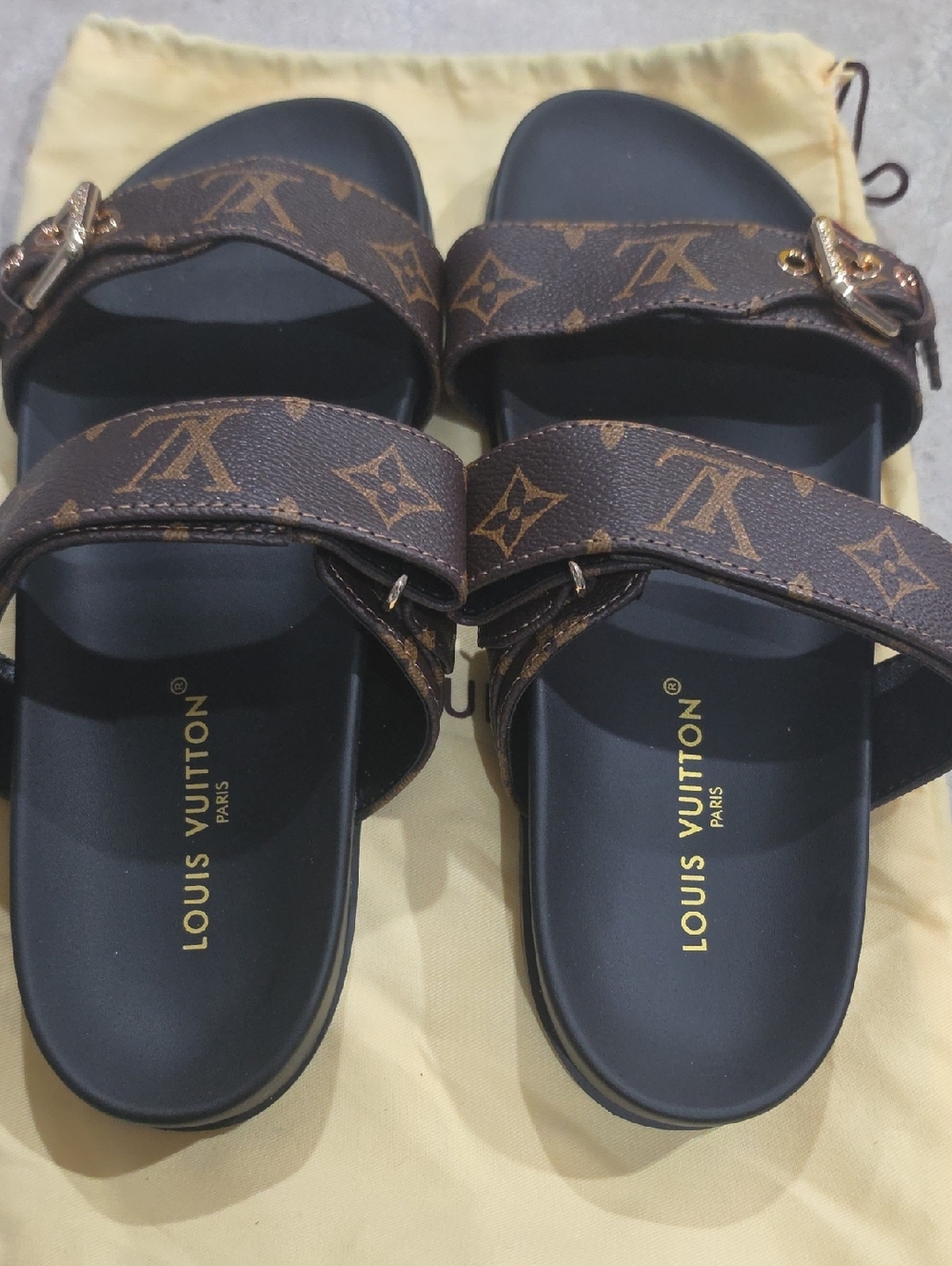 Louis Vuitton Brown Monogram Canvas Double-Strap Sandals